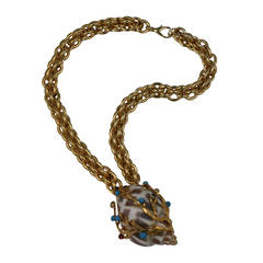 Vintage Pate de Verre Jeweled Shell Necklace, MWLC