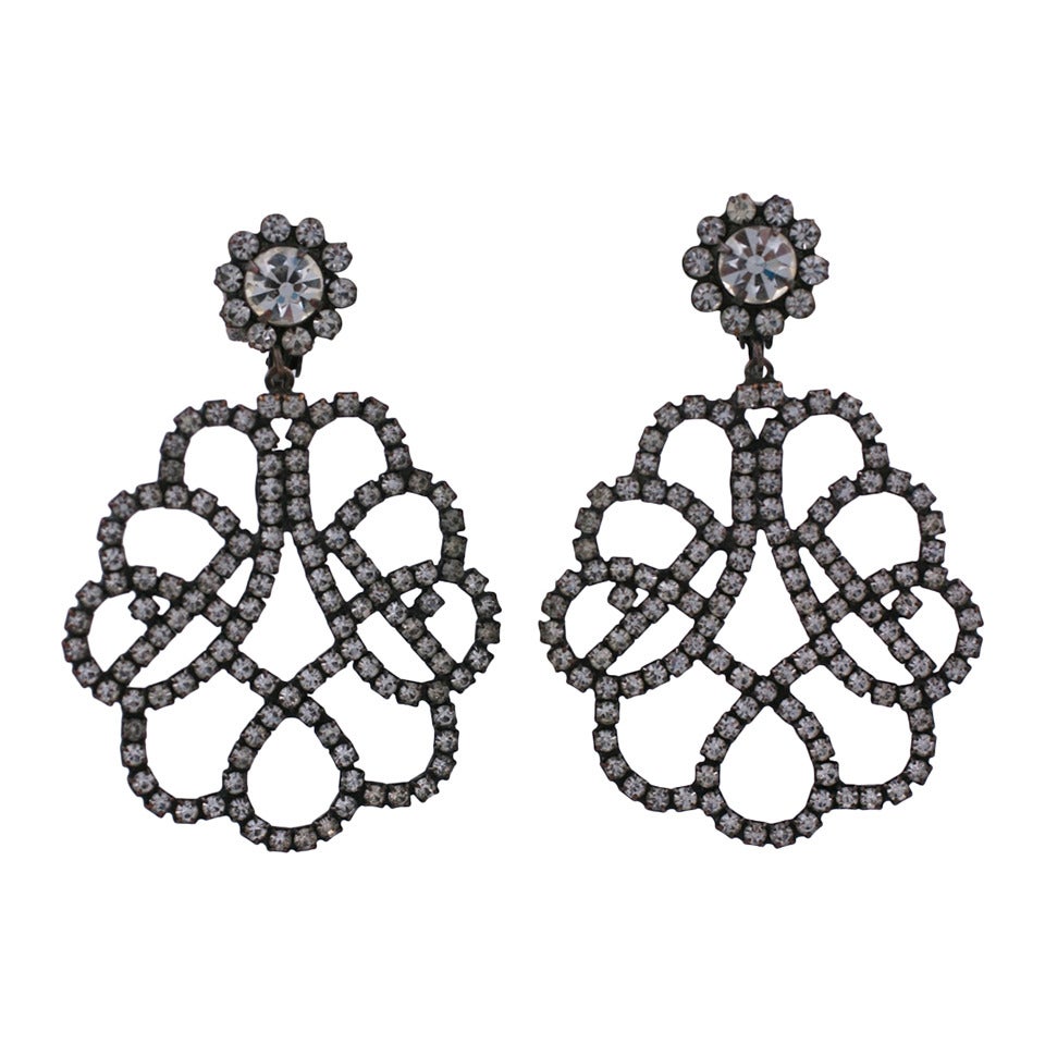 Kenneth Jay Lane Pave Swirl Earrings For Sale