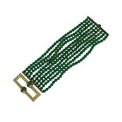 Wide Art Deco Faux Emerald Bead Bracelet 1