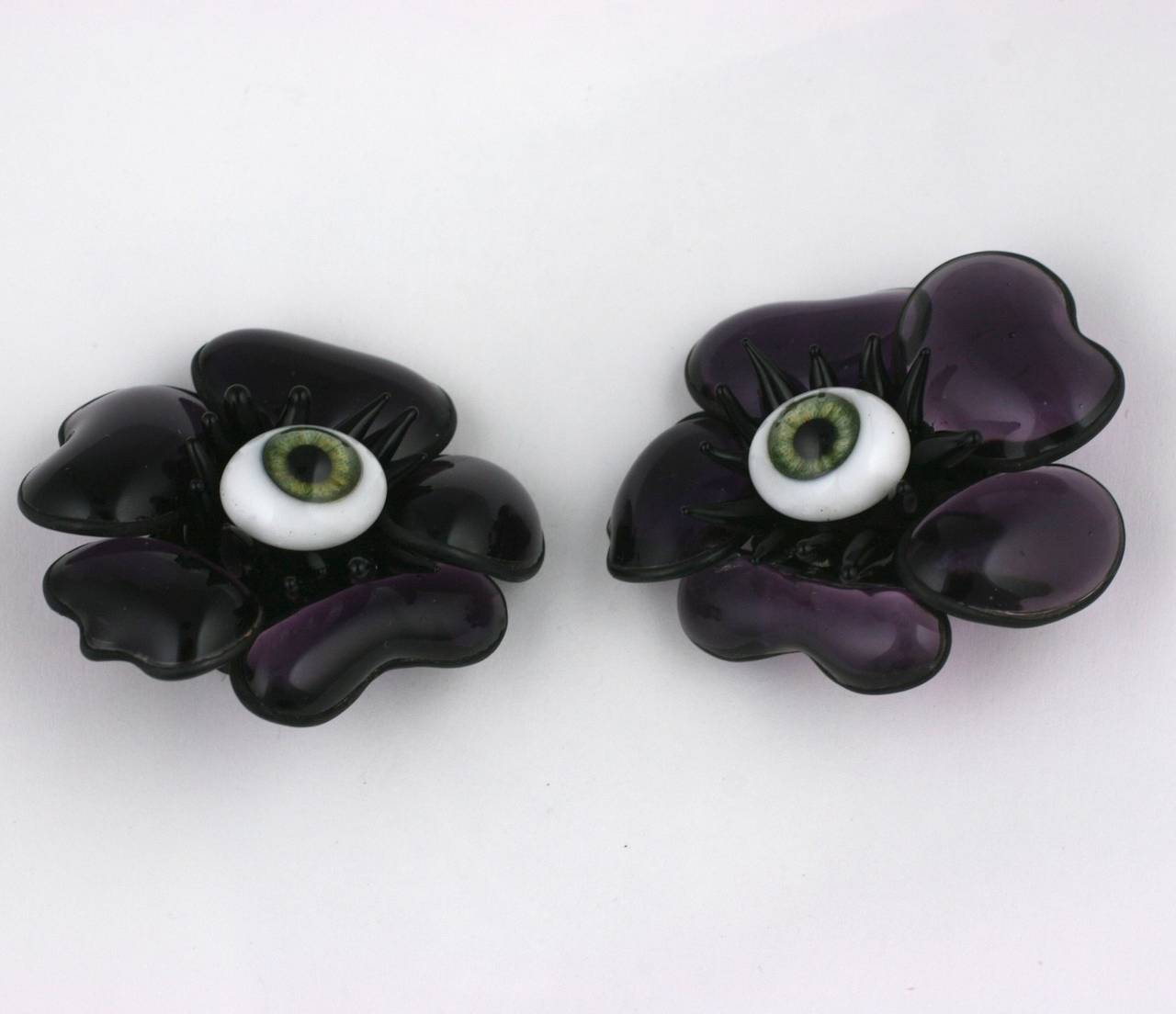 Amethyst Poured Glass Poppy Earrings In New Condition In New York, NY