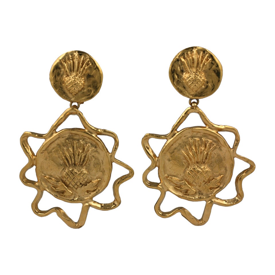 Yves Saint Laurent Gilt Thistle Long Earrings