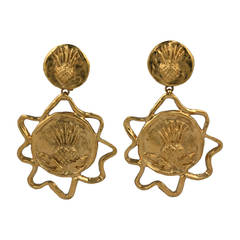 Yves Saint Laurent Gilt Thistle Long Earrings 2