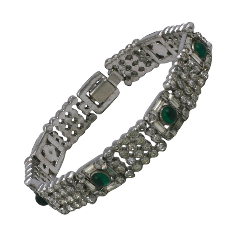 Art Deco Emerald Cab Bracelet For Sale