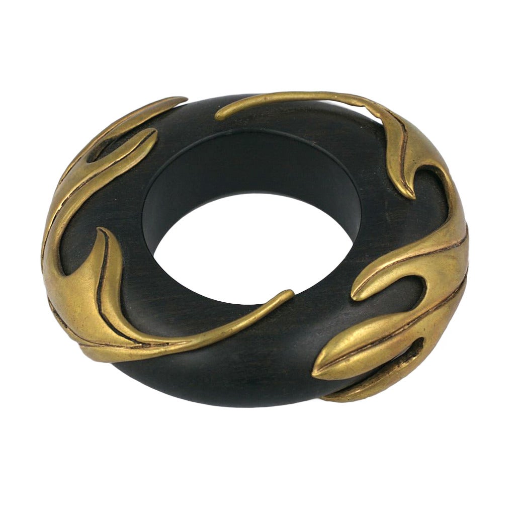 Isabel Canovas Bronze and Teak Wood Bangle For Sale