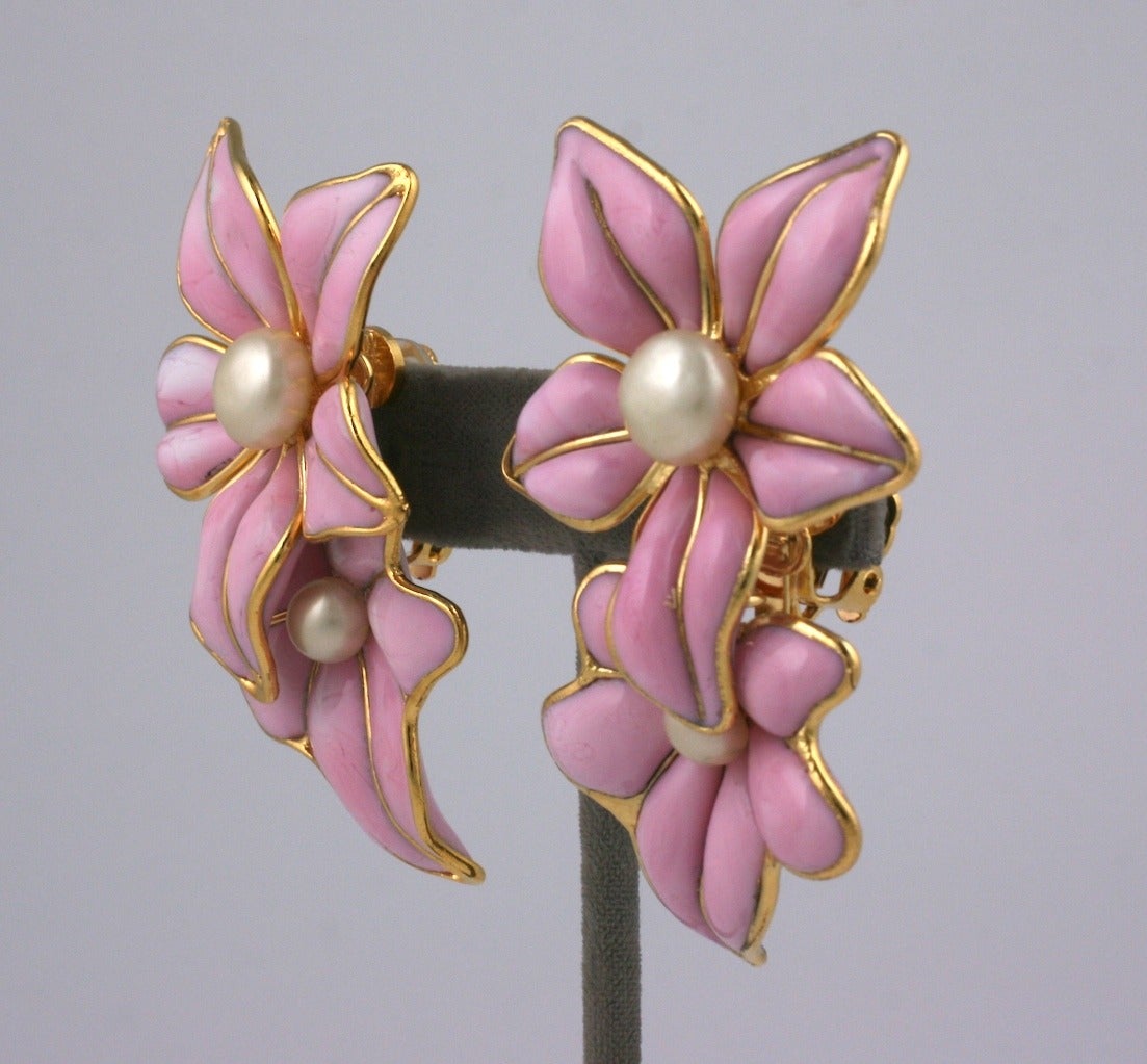 Chanel Double Lily Pate de Verre Earclips