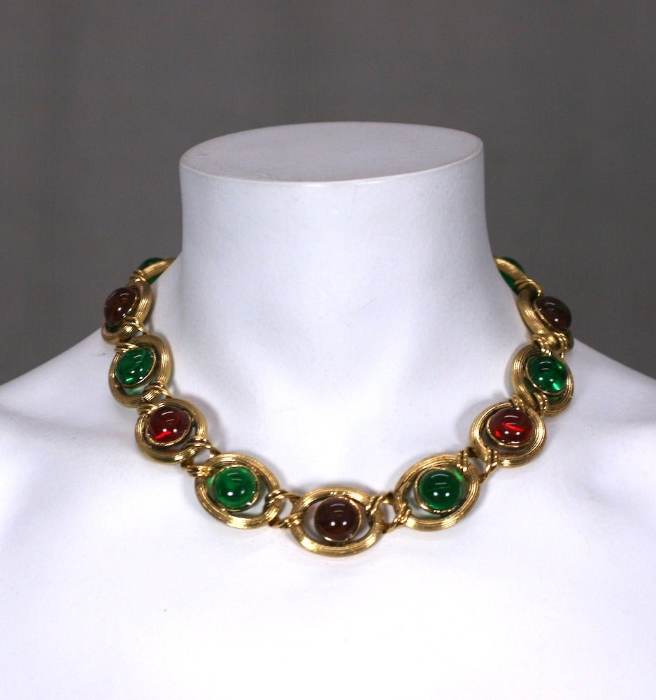  Maison Gripoix for Chanel Amythest, Ruby, Emerald Poured Glass Chain Necklace In Excellent Condition For Sale In New York, NY