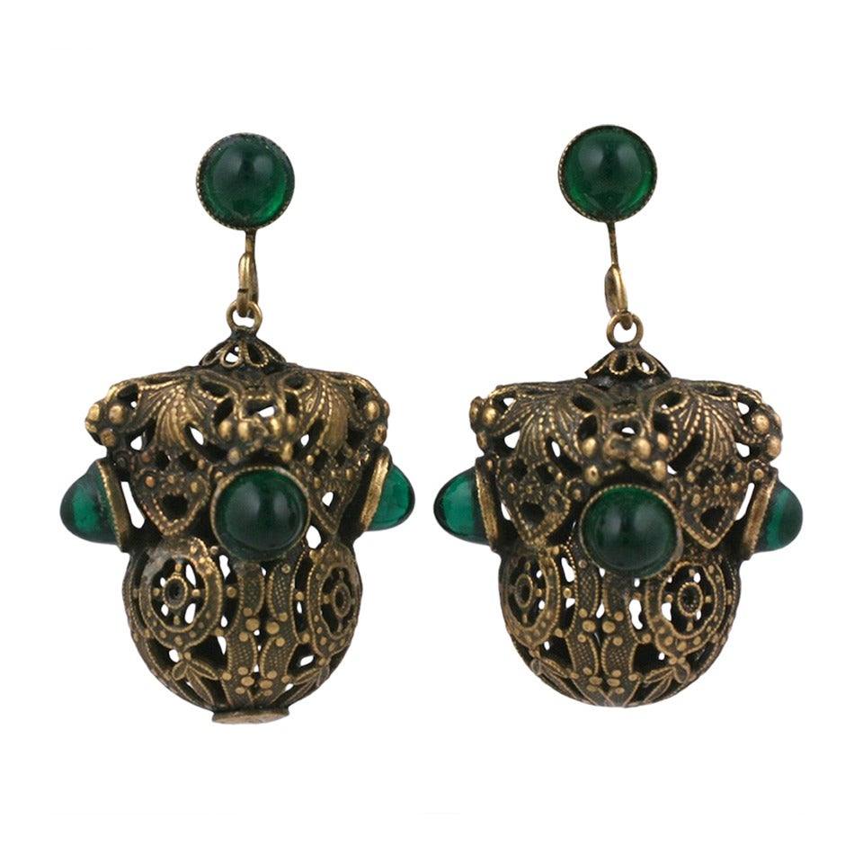 Joseff of Hollywood Byzantine Revival Fob Earclips For Sale