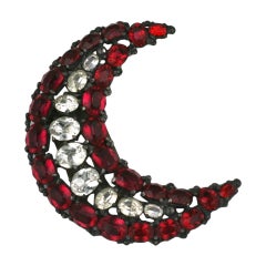 Vintage Eisenberg Ruby and Paste Crescent Clip