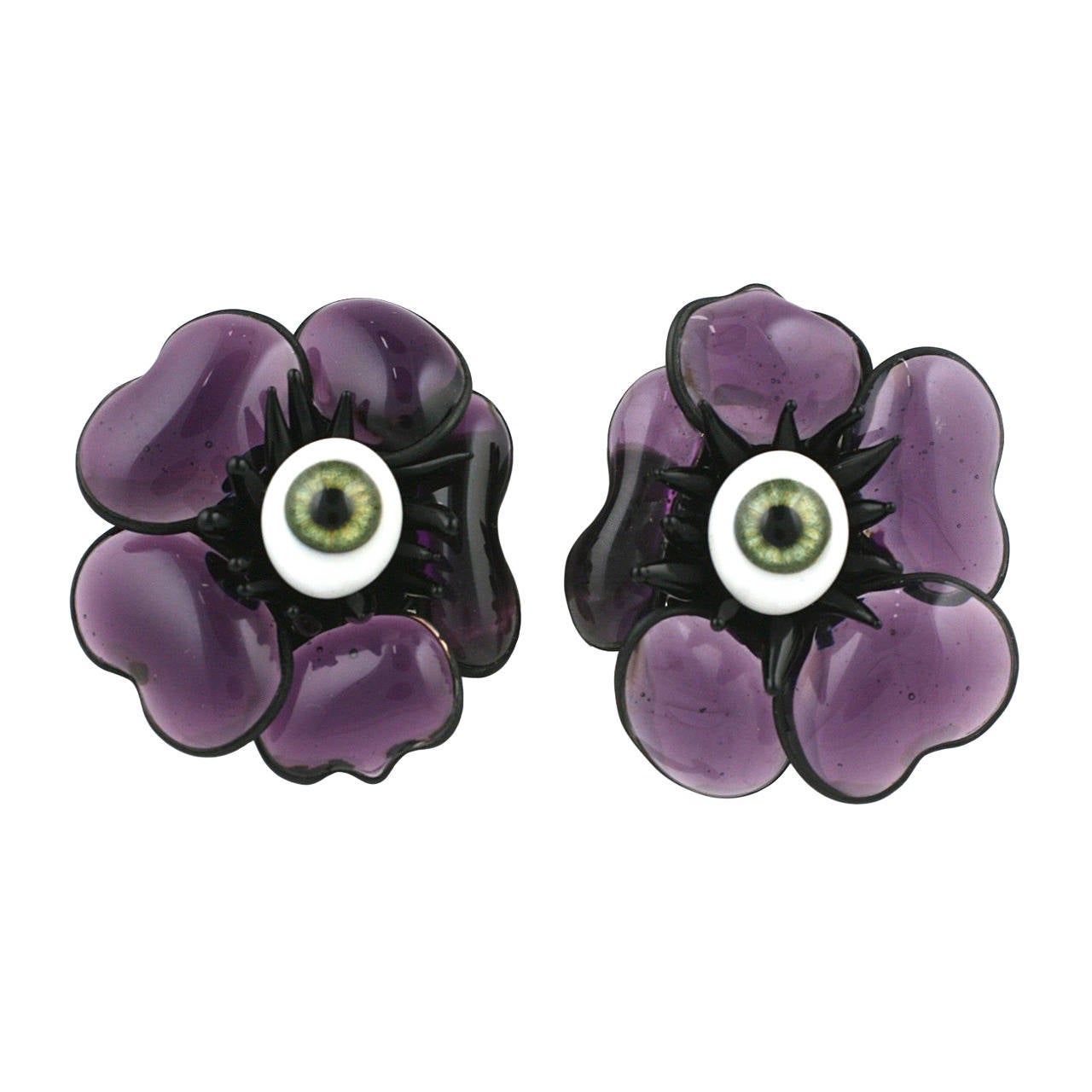 Amethyst Poured Glass Poppy Earrings