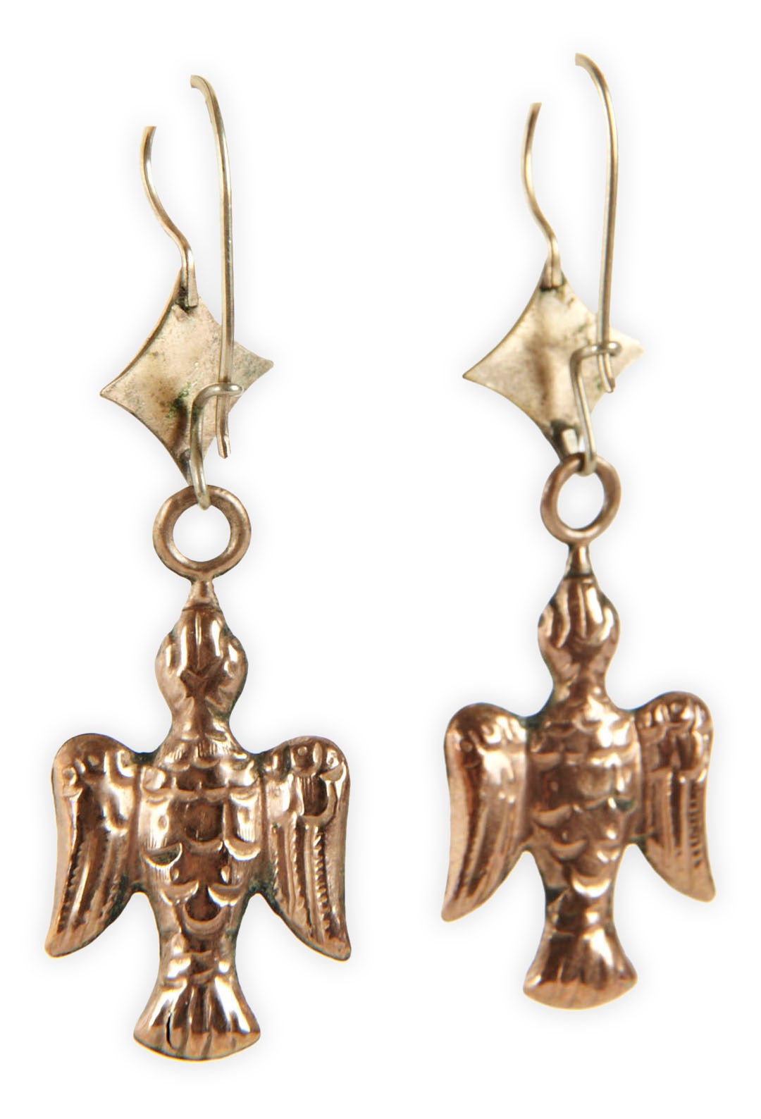 Victorian gold filled earrings with coral cabochons and detachable bird form pendants. Figural earrings from the 19th Century are difficult to find.
1.75