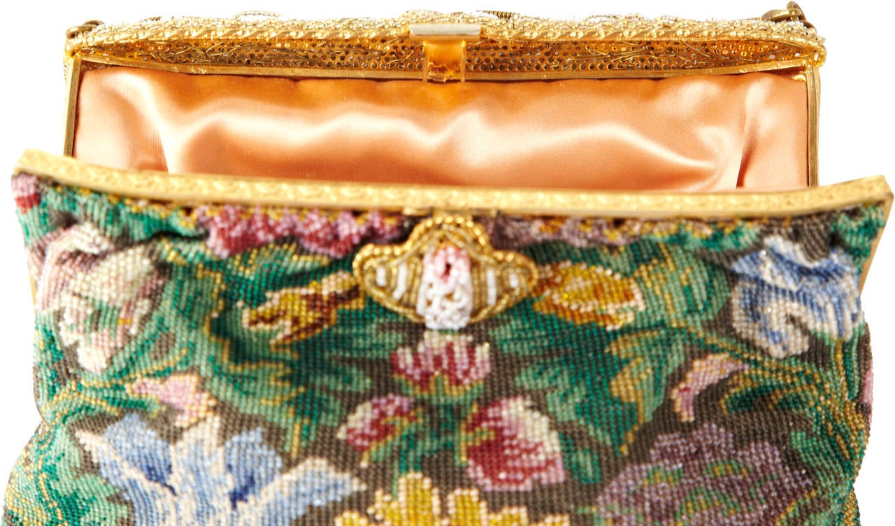Victorian Micro Bead Floral Bag In Excellent Condition In New York, NY