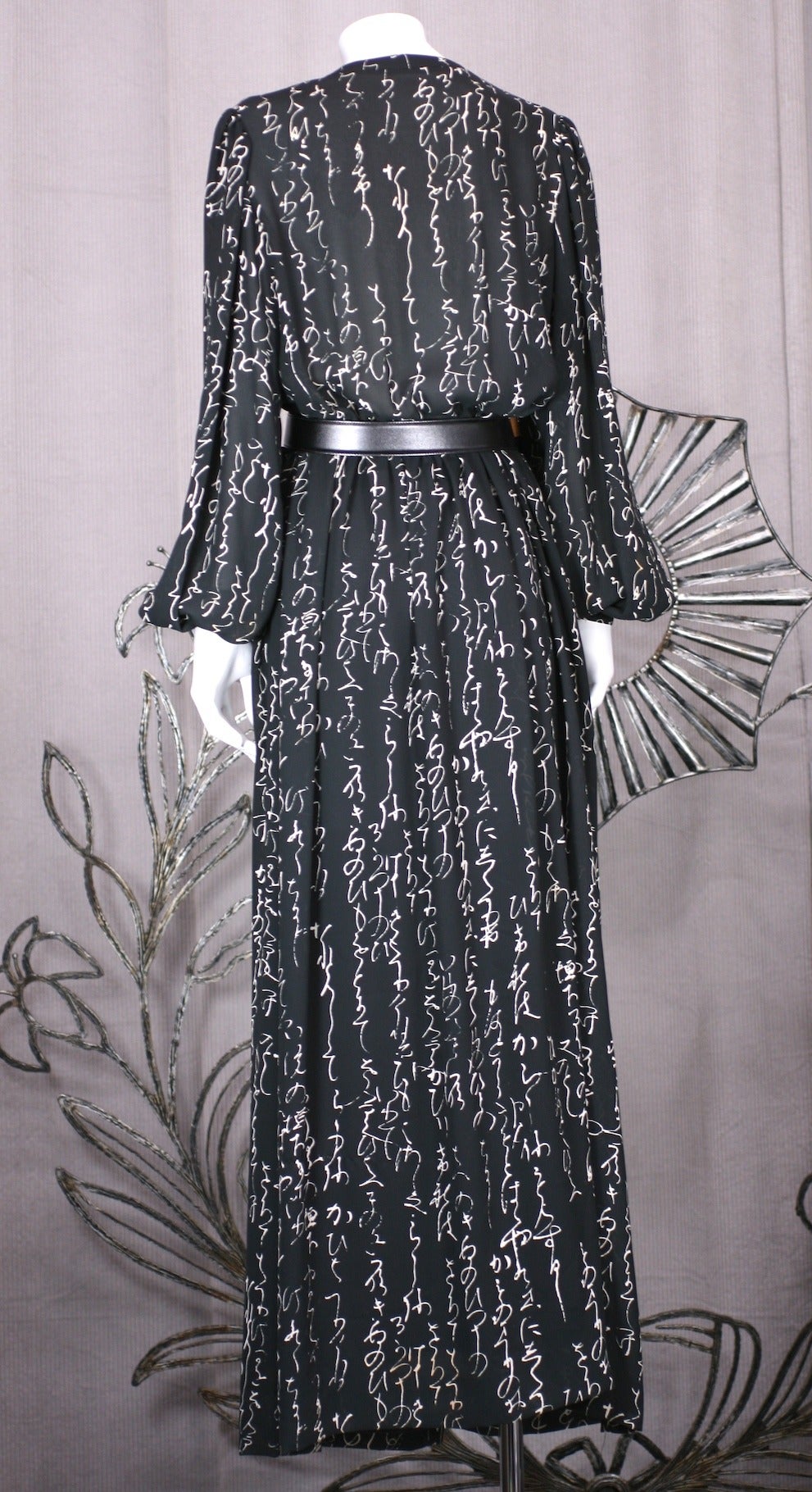 Black Hanae Mori Calligraphic Print Gown For Sale