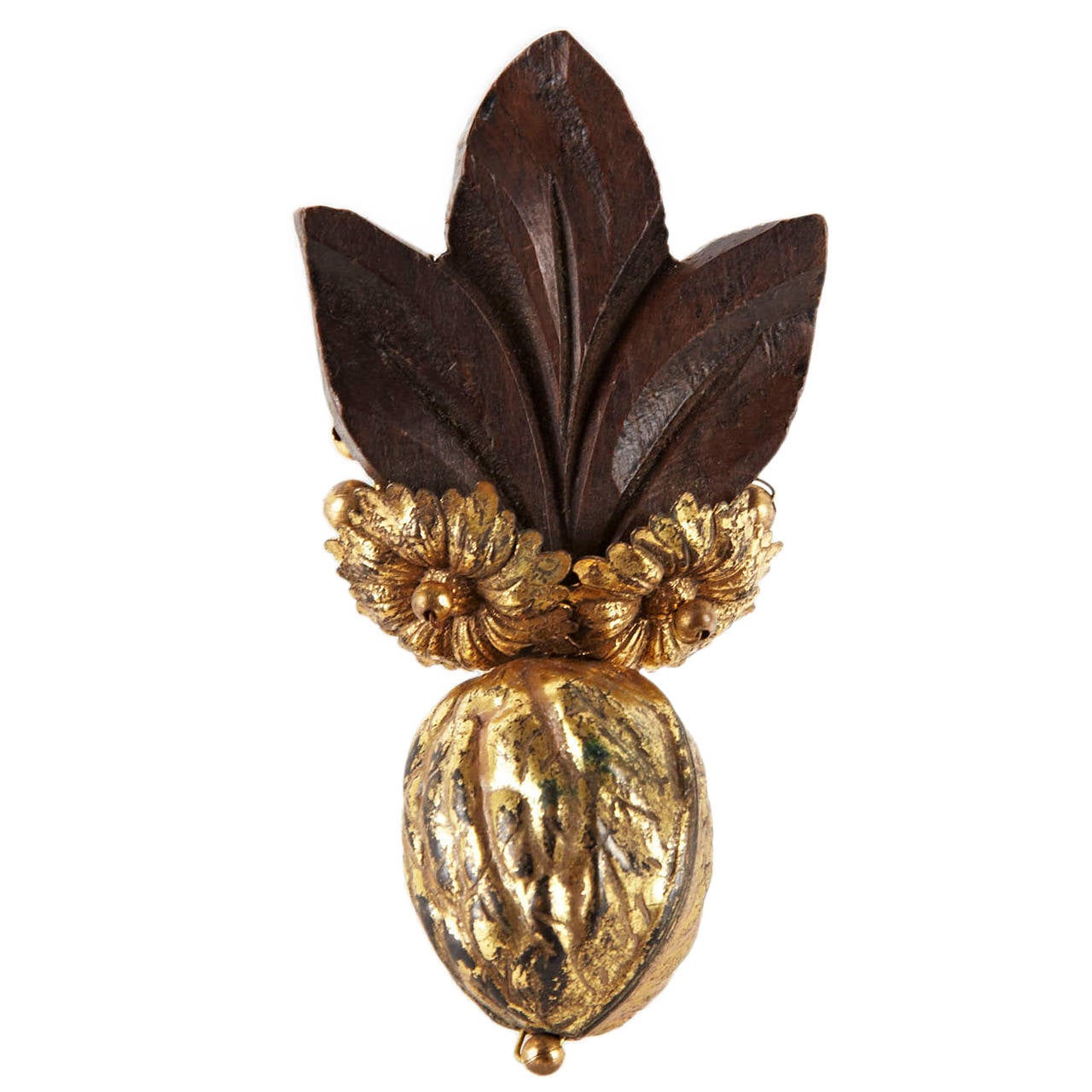 Miriam Haskell Broche à clips pour robe en noyer doré et feuilles de bois