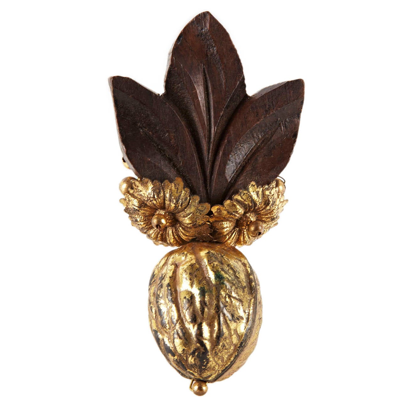 Miriam Haskell Gilt Walnut and Wood Leaf Dress Clip Brooch