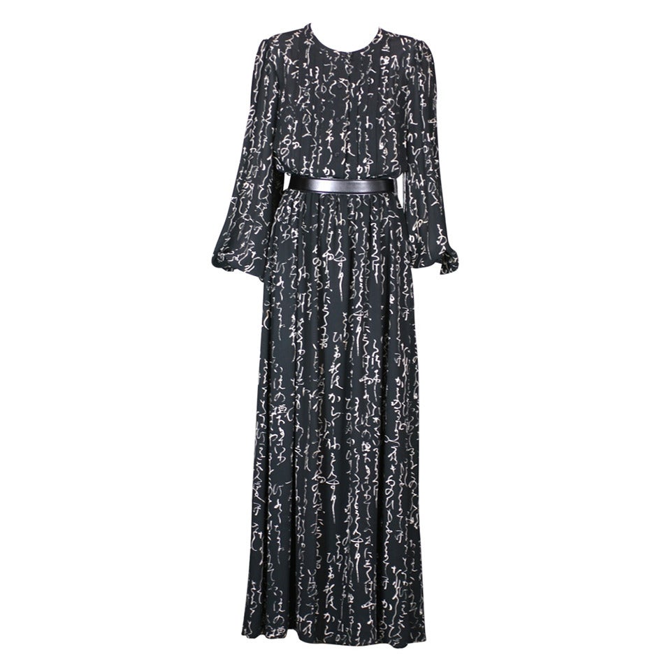 Hanae Mori Calligraphic Print Gown