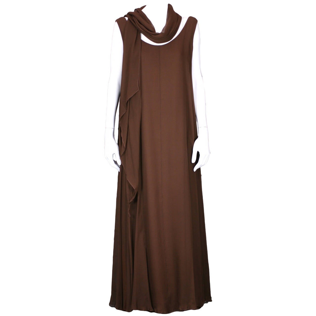 Stravapoulos Brown Chiffon Gown For Sale