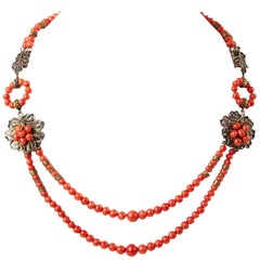 Vintage Coral Filigree Necklace
