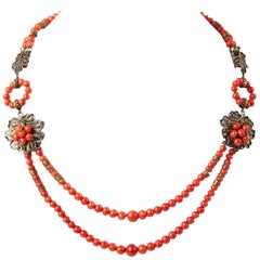 Antique Coral Filigree Necklace