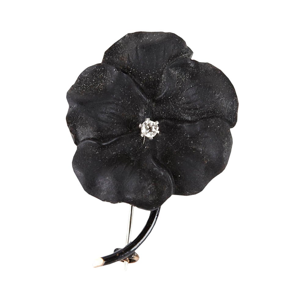 Victorian Carved Onyx Diamond Pansy Brooch at 1stDibs