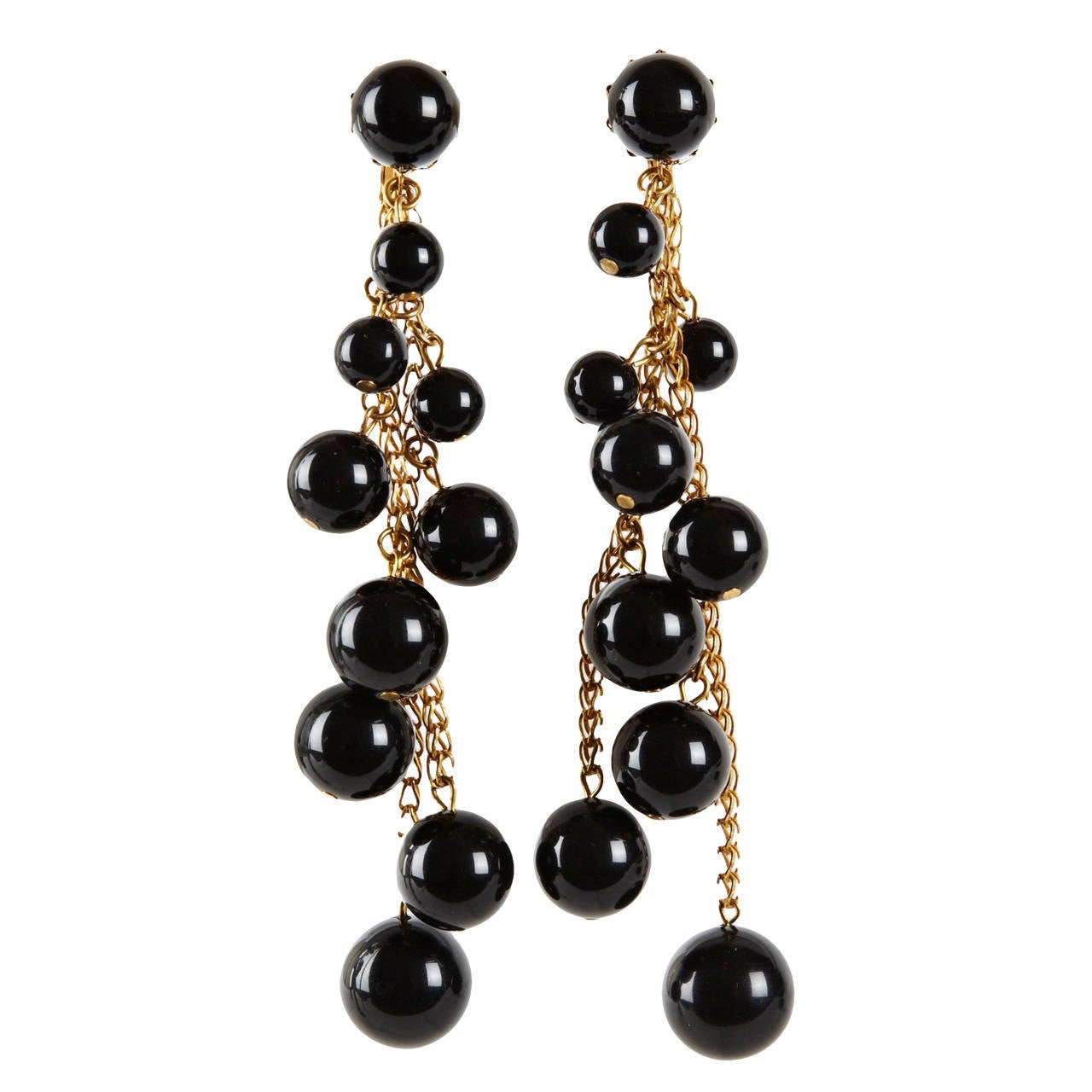 Miriam Haskell Black Bakelite Cascade Long Earrings