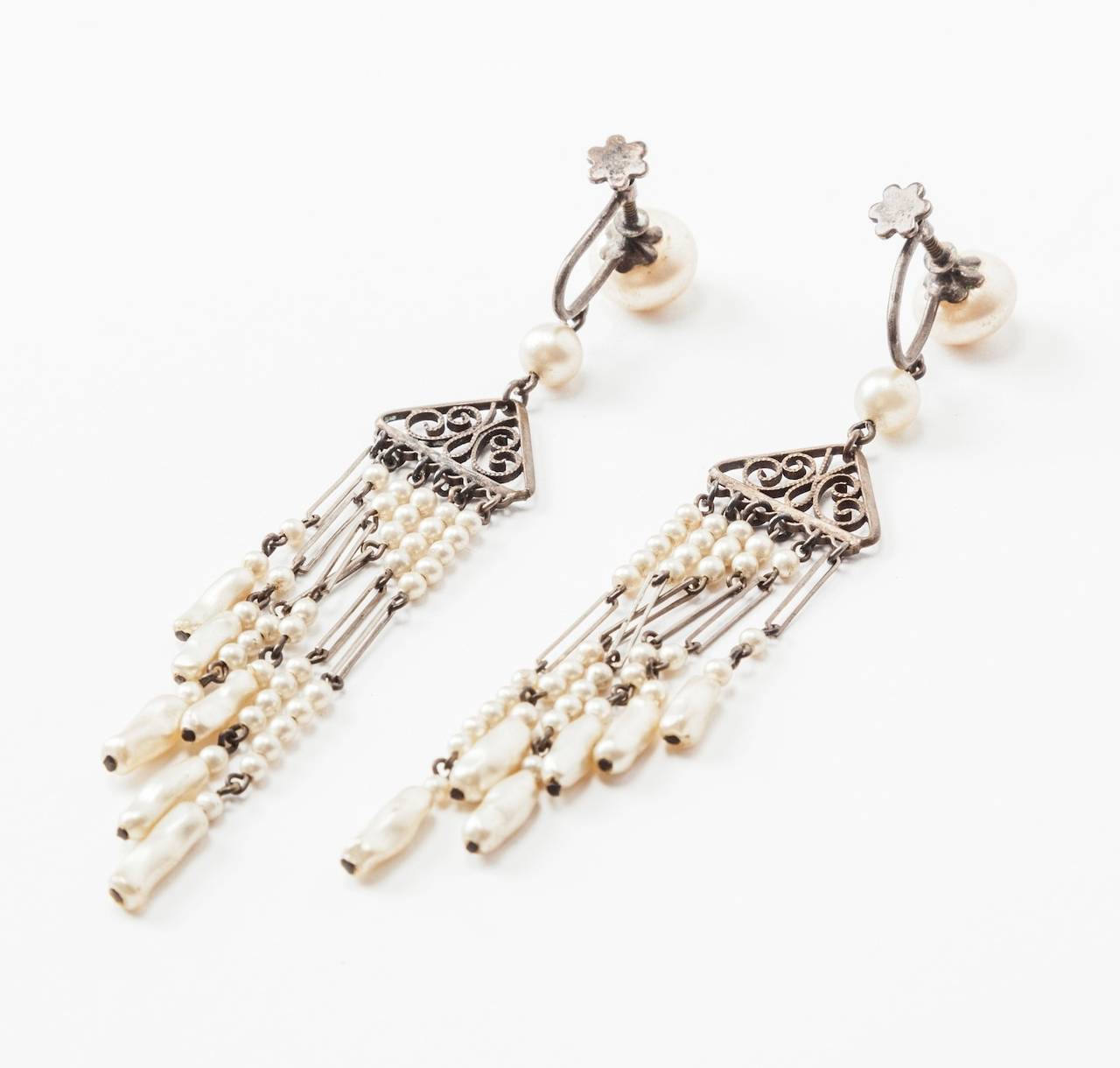 Art Deco Pearl Fringe Earrings For Sale at 1stDibs