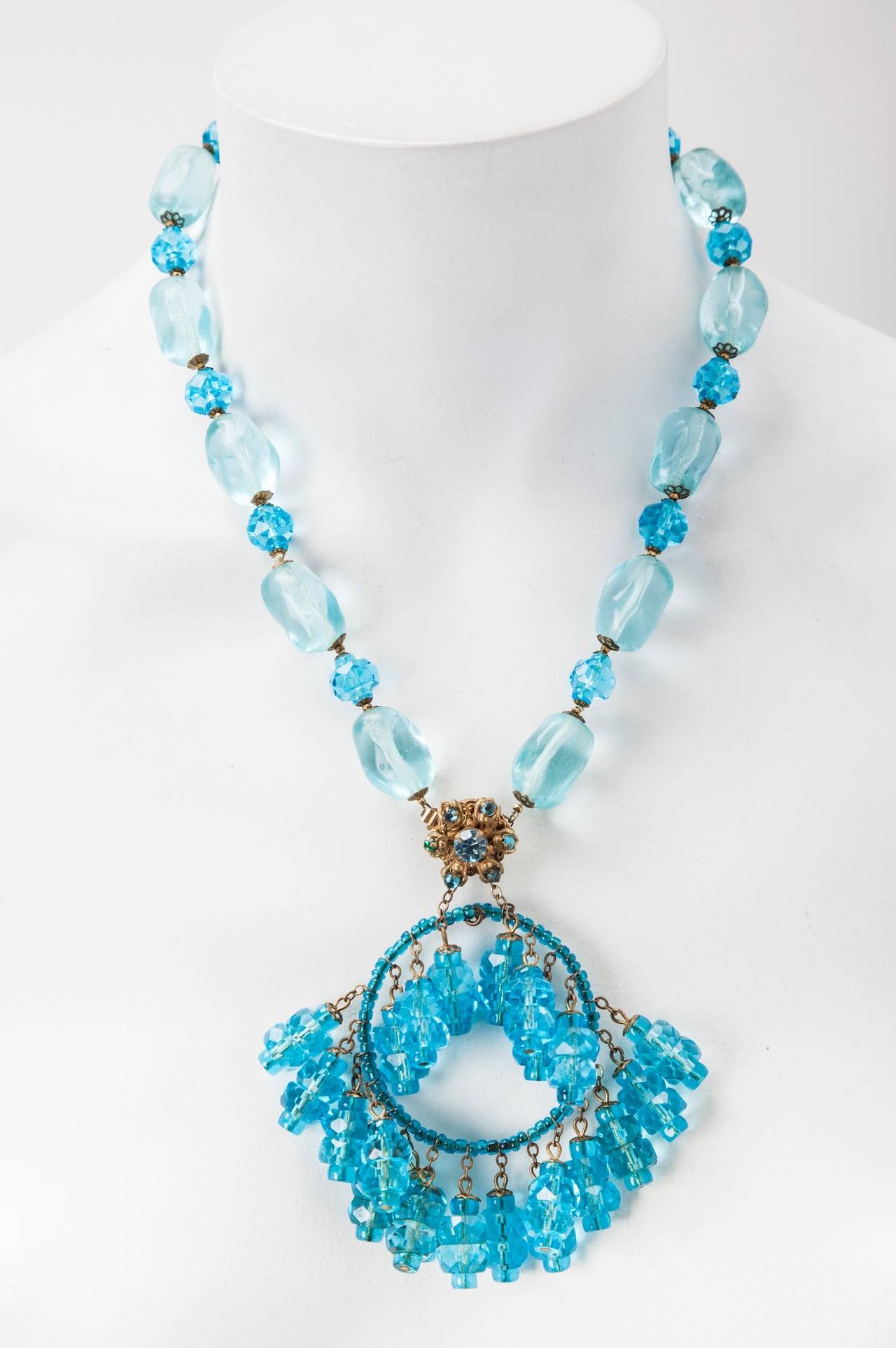 Miriam Haskell Aquamarine Moghul Necklace In Excellent Condition For Sale In New York, NY