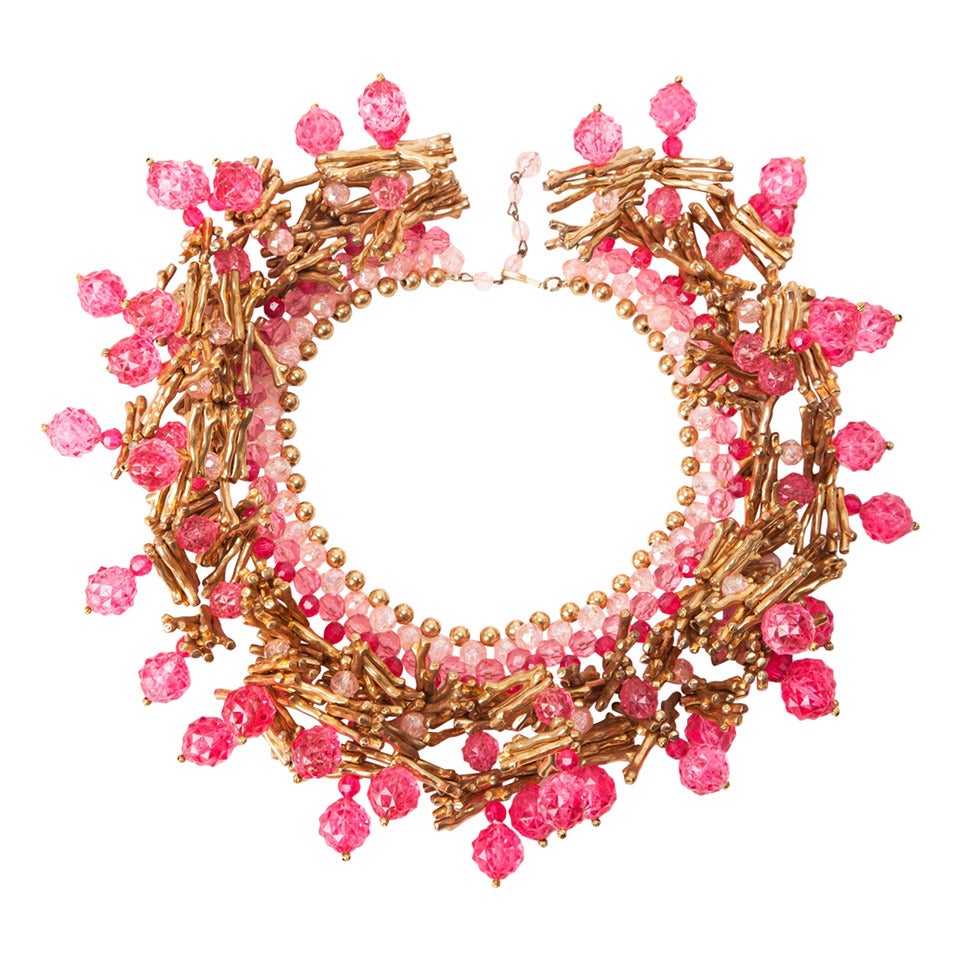 Italian Gilt Coral and Fuchsia Collar For Sale