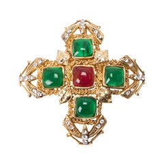 Chanel Ruby, Emerald Pate de Verre Crest, Gripoix