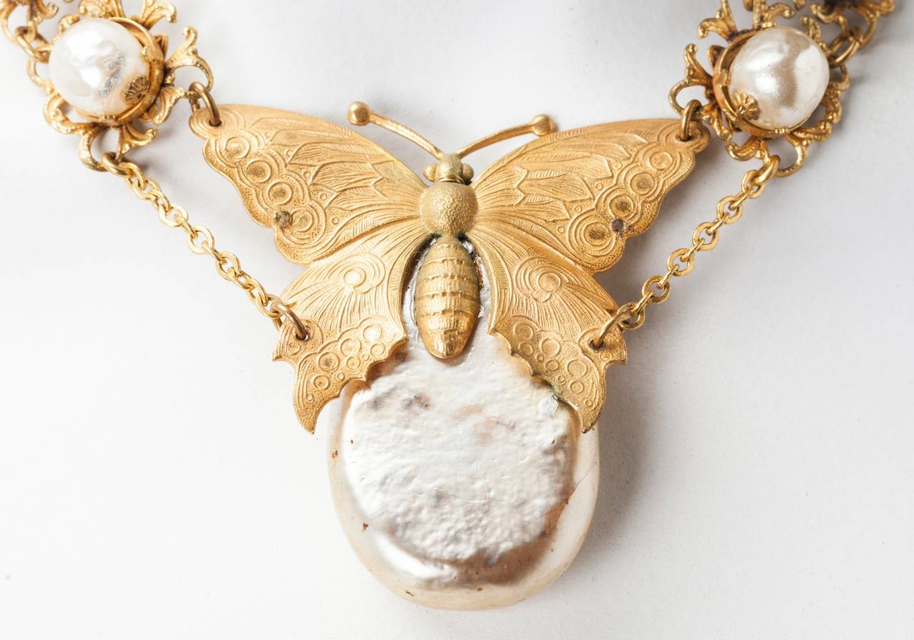 Miriam Haskell Butterfly Necklace In Excellent Condition For Sale In New York, NY