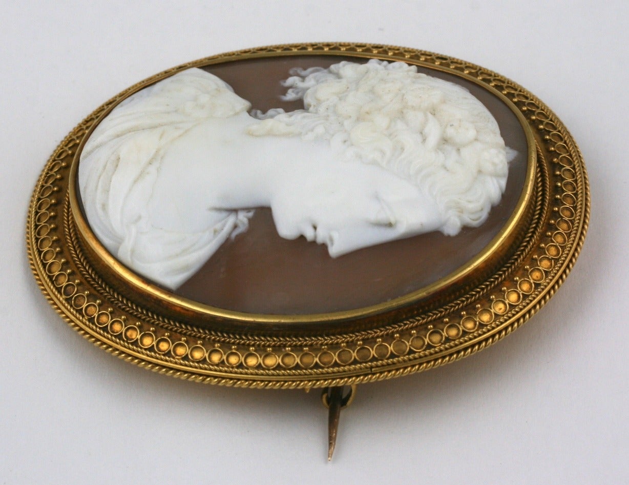 Massive Etruscan Framed Victorian Shell Cameo In Excellent Condition For Sale In New York, NY