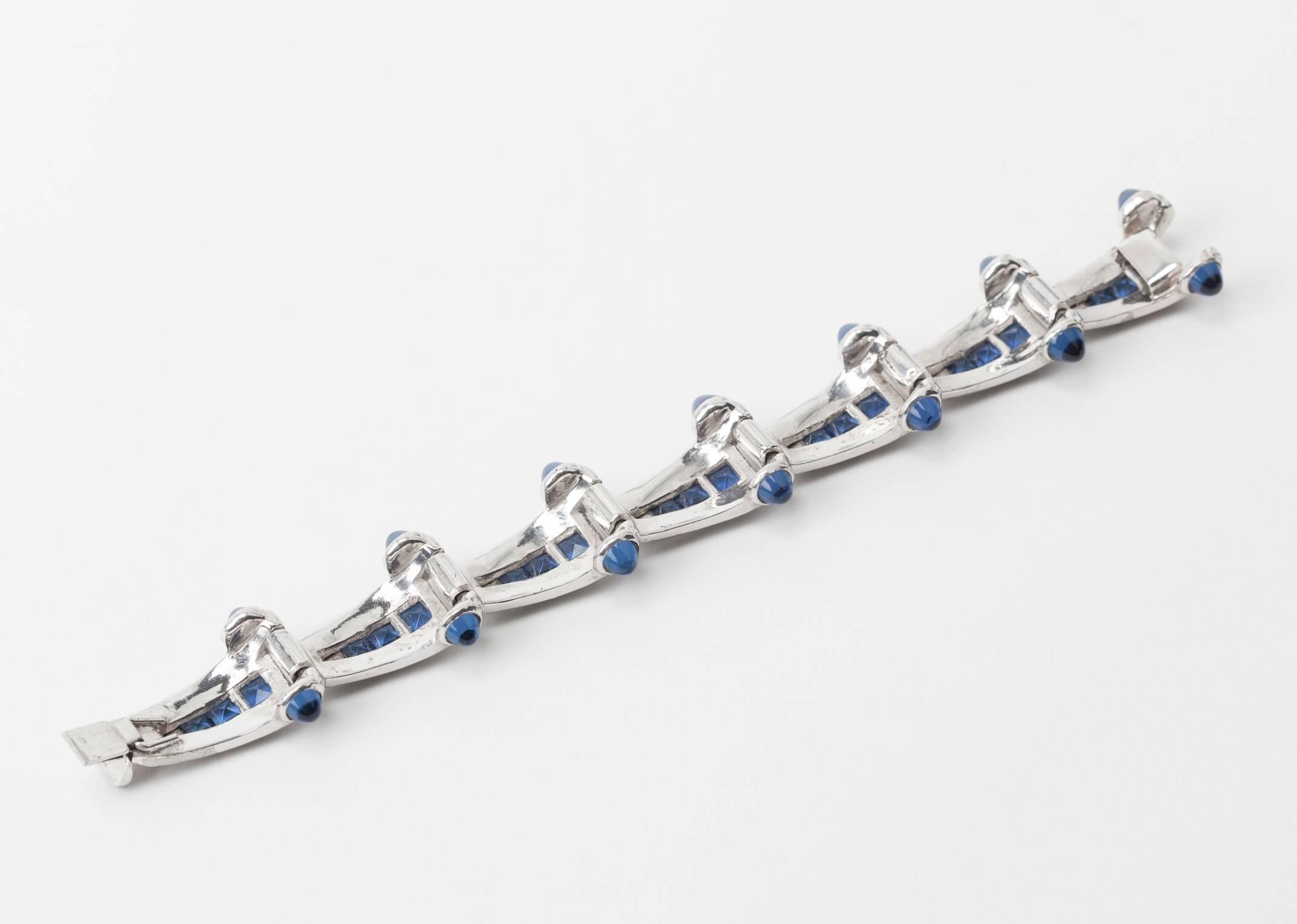 Women's Wonderful Art Deco Bracelet with Calibre Set Faux Sapphires