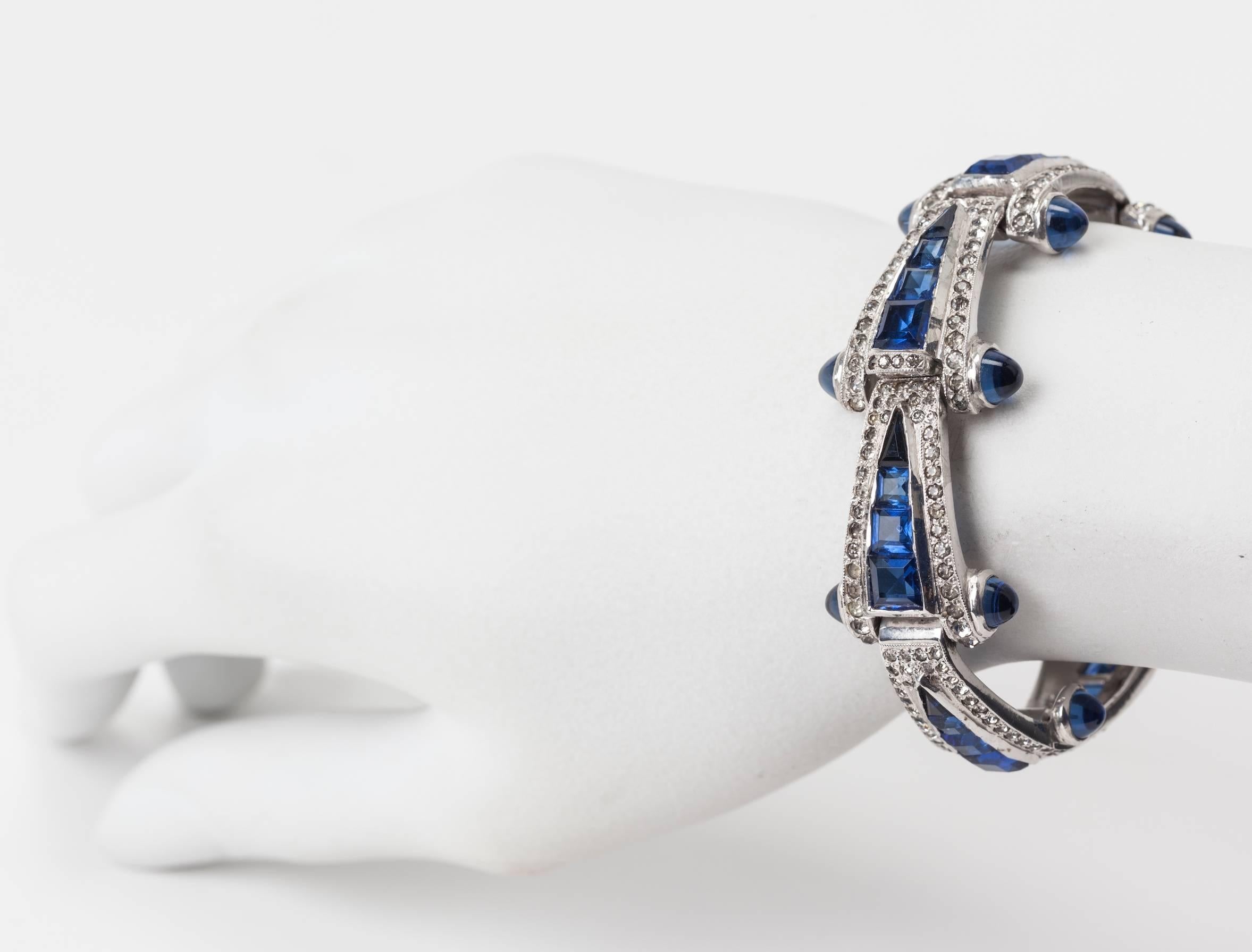 Wonderful Art Deco Bracelet with Calibre Set Faux Sapphires 1