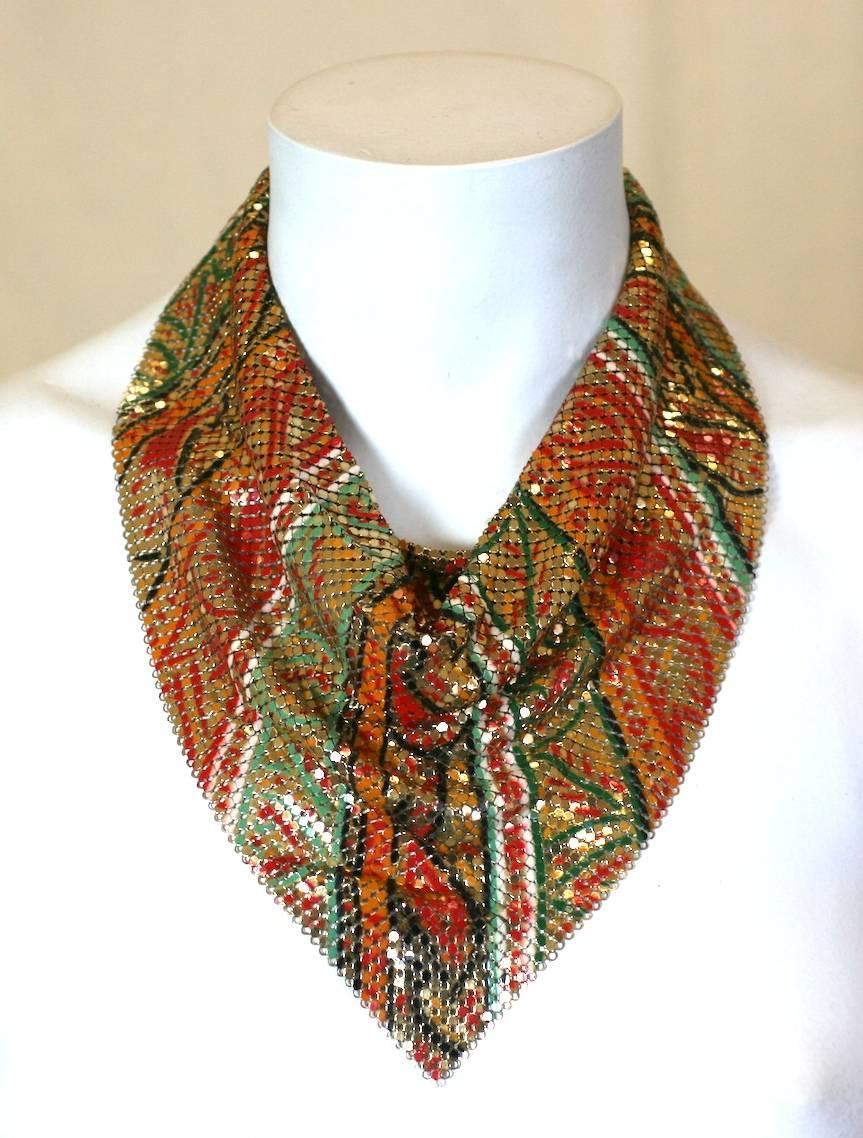 Enamel Metal Mesh Scarf with colorings from an antique paisley. 1980'S USA. Closes with metal snap. Excellent Condition. 16