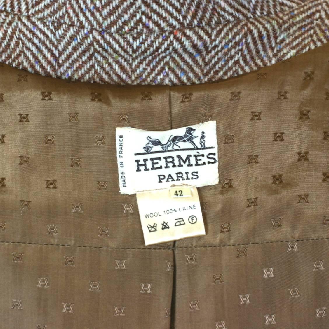 Jacke aus Tweed mit Lederbesatz von Hermès im Angebot 2