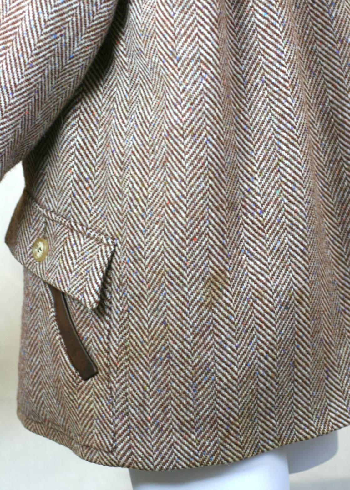 Jacke aus Tweed mit Lederbesatz von Hermès Damen im Angebot
