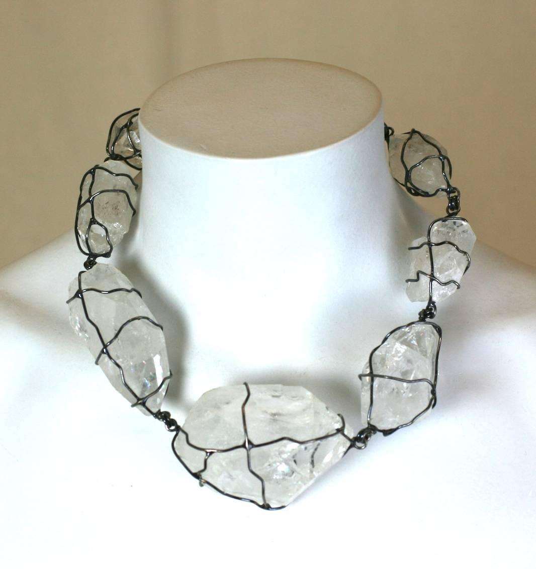  Goossens for YSL Gunmetal Wrapped Rock Crystal Necklace In Excellent Condition For Sale In New York, NY