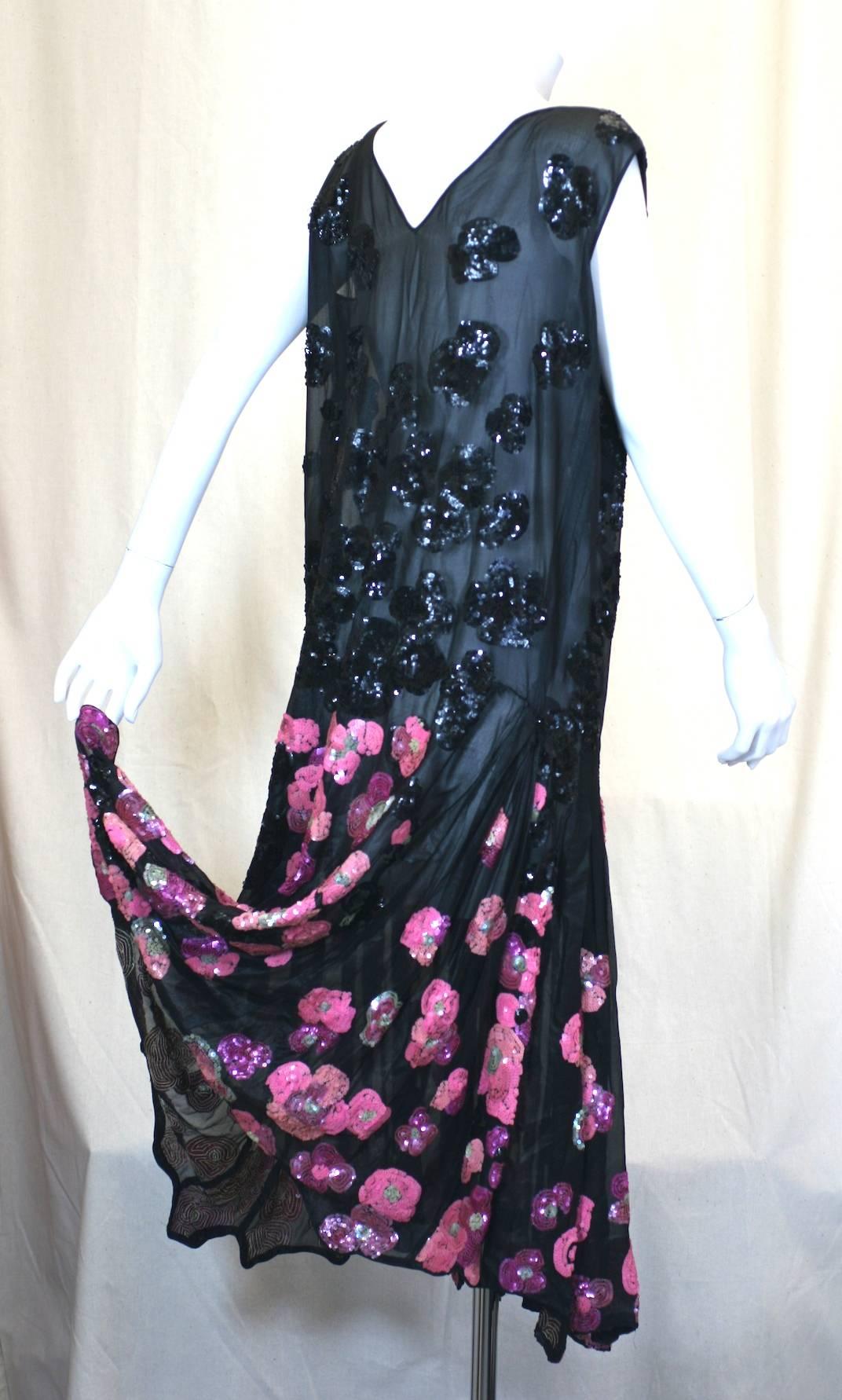 Black  Art Deco French Couture 1920's Flapper Dress For Sale