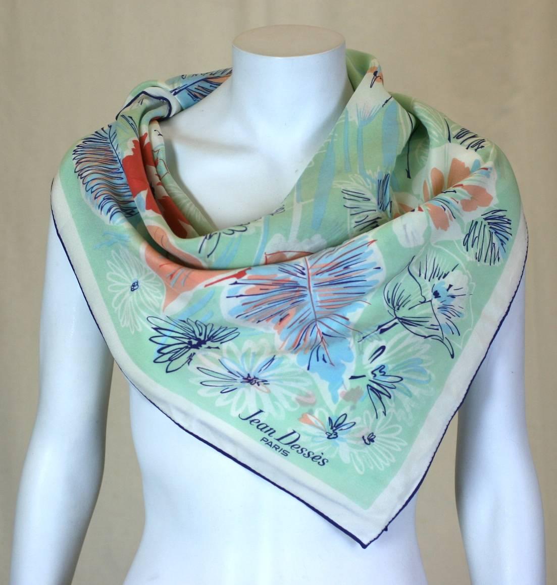Jean Desses Floral Silk Scarf In Excellent Condition For Sale In New York, NY