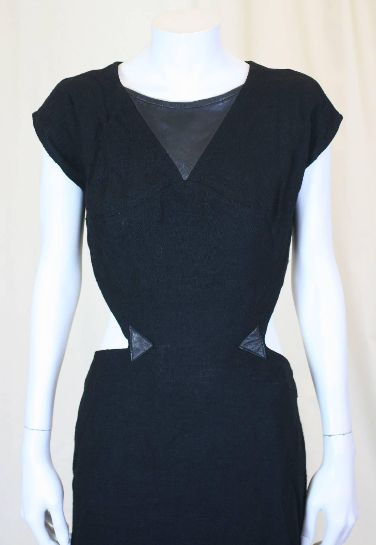 Sexy Linen and Leather Cutaway Buckle Dress, Malbruno Paris In Excellent Condition In New York, NY