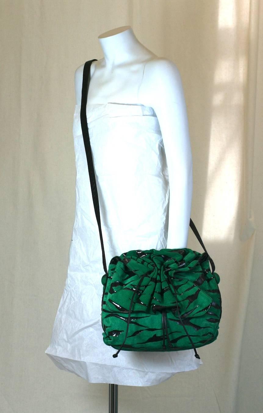 Carlos Falchi Green Suede Gathered Shoulder Bag In Excellent Condition For Sale In New York, NY