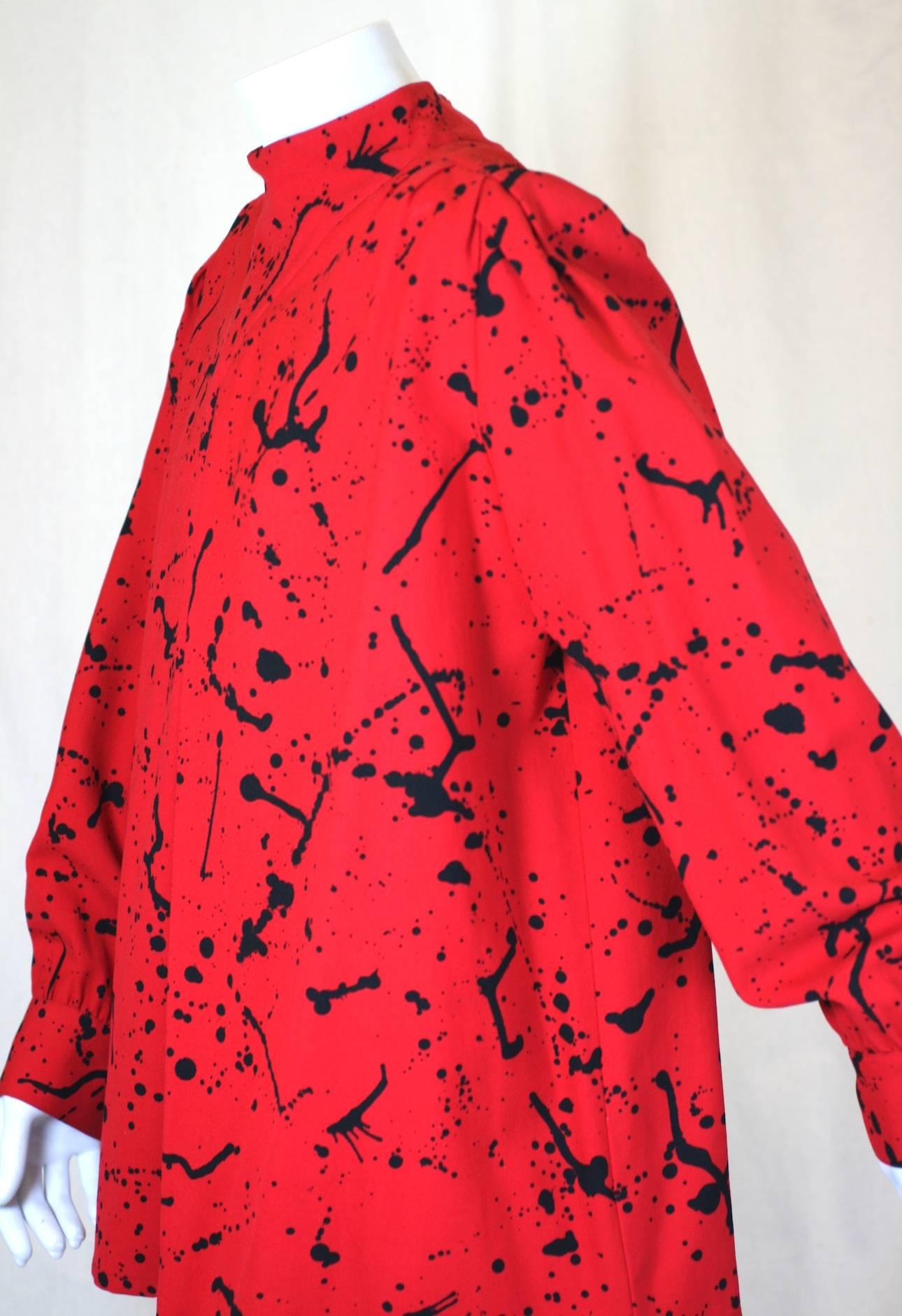 Red Andre Courreges Splatter Print Wool Shirt For Sale