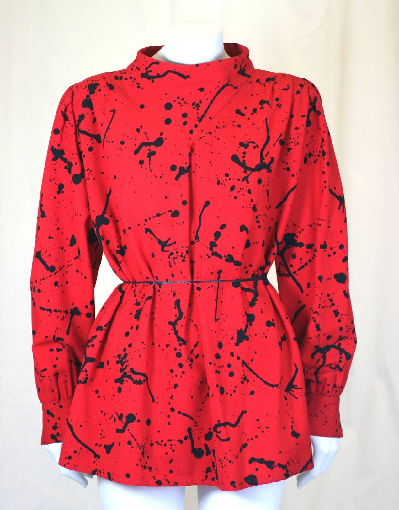 Andre Courreges Splatter Print Wool Shirt In Excellent Condition For Sale In New York, NY