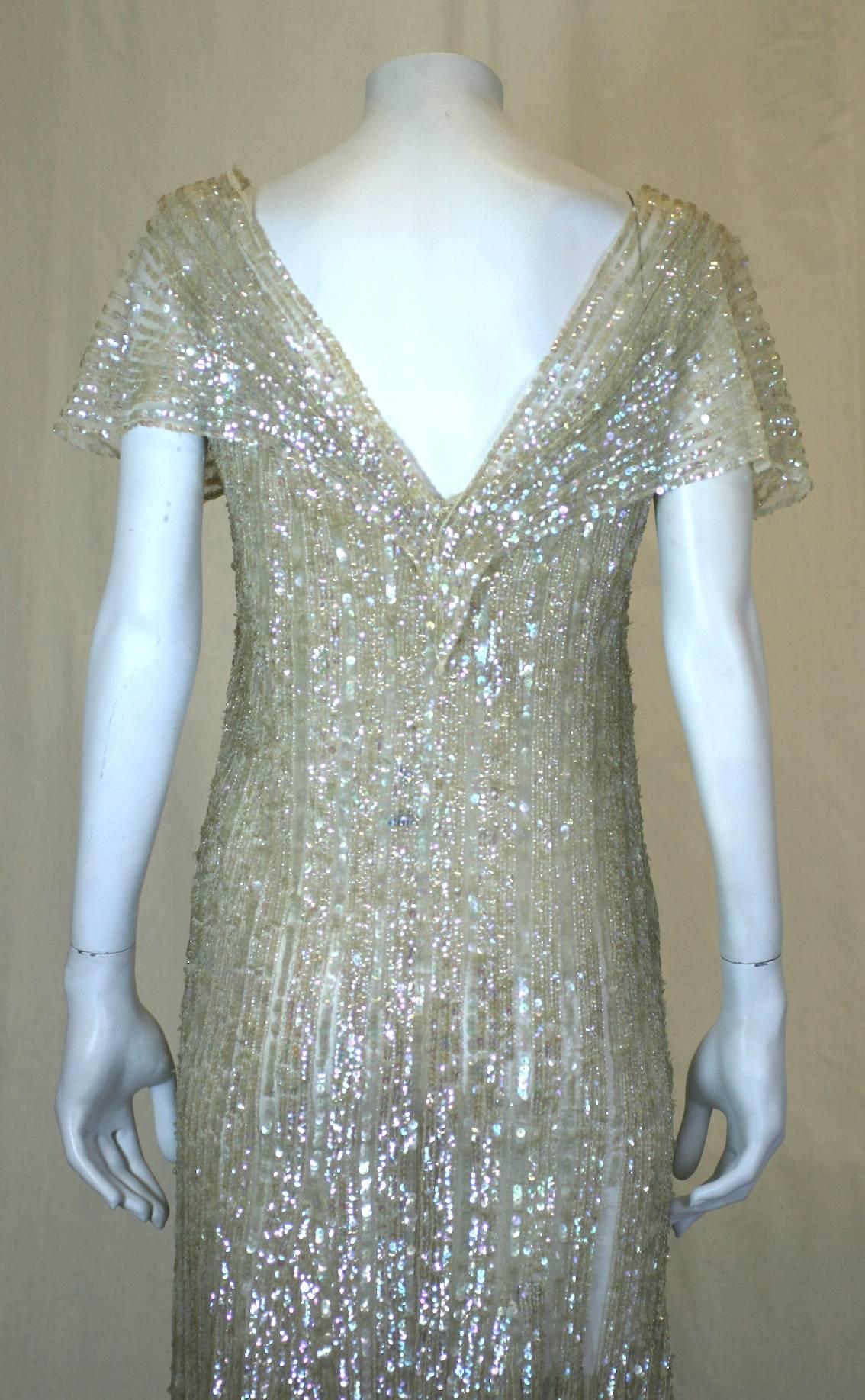 Elegant French Art Deco Sequin Gown For Sale 1