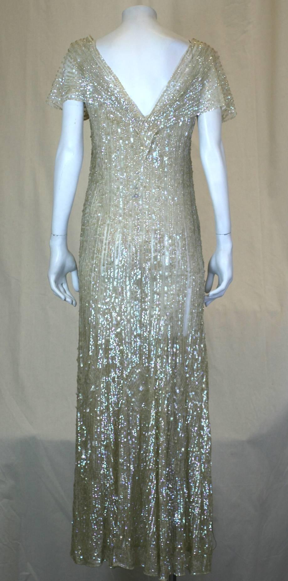 Women's Elegant French Art Deco Sequin Gown For Sale