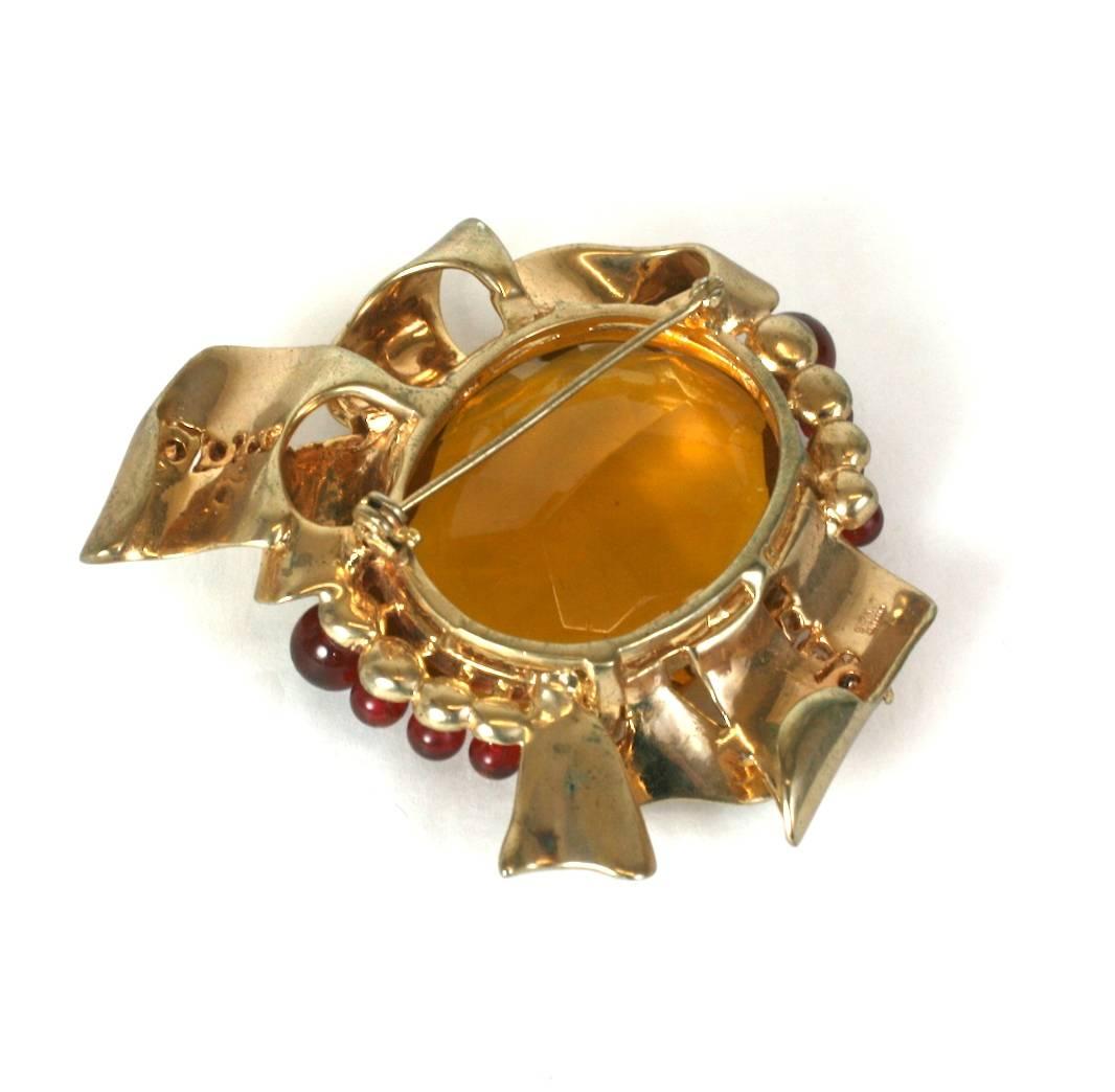 Women's Ciner Faux Citrine and Ruby Retro Sterling Silver Brooch For Sale