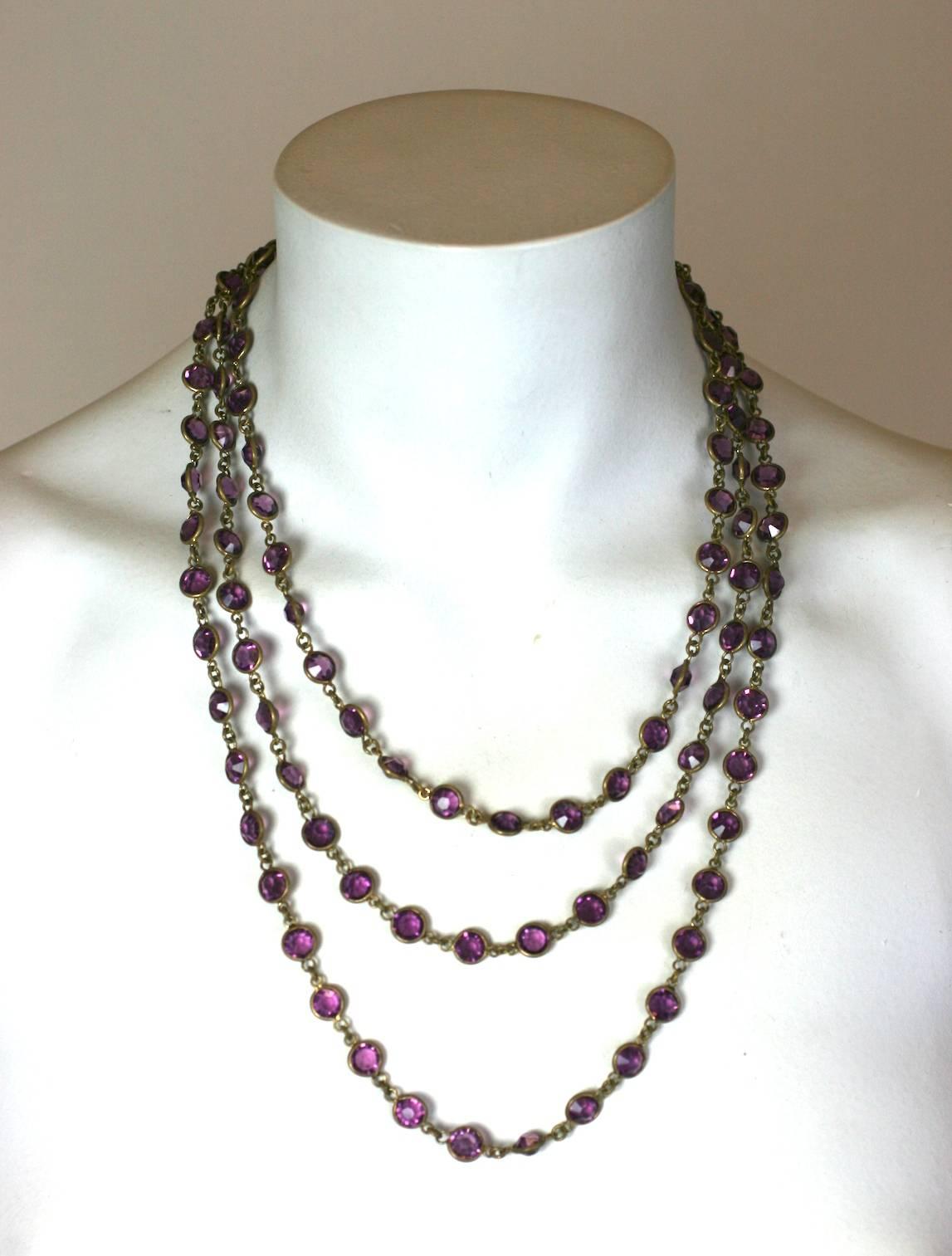 Women's Super Long Art Deco Amythest Crystal Chain For Sale