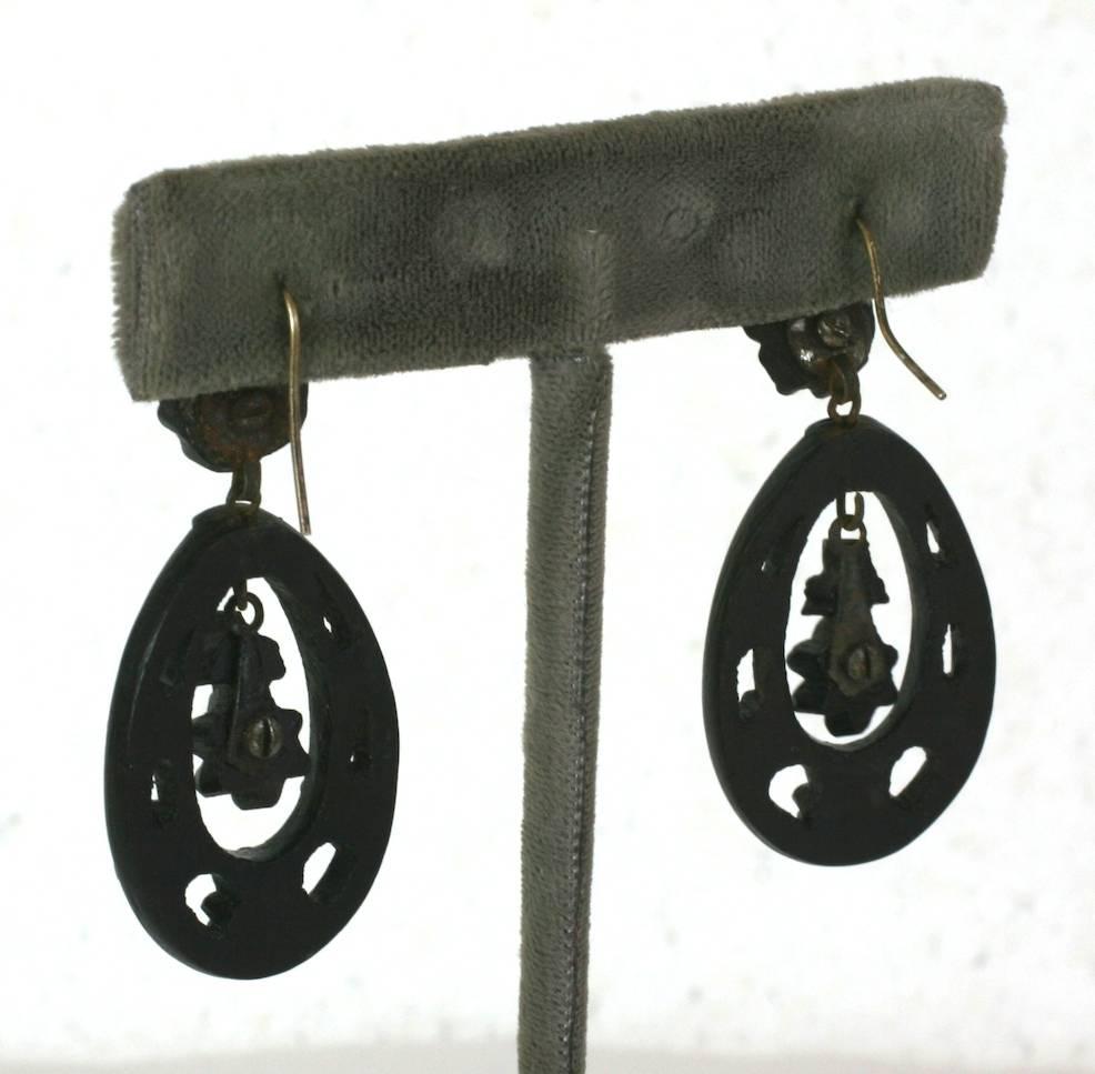 Victorian Carved Gutta Percha Earrings In Excellent Condition For Sale In New York, NY