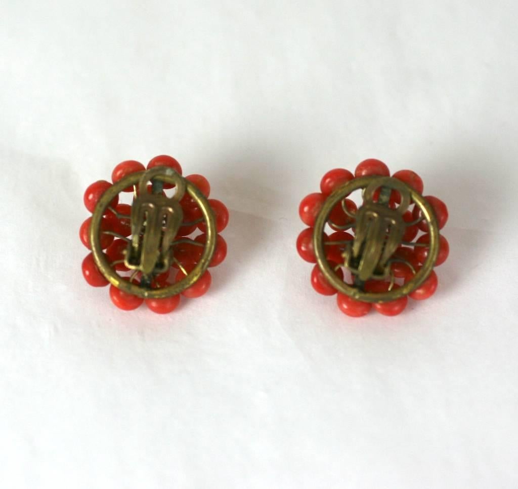 Women's Antique Coral Button Earrings