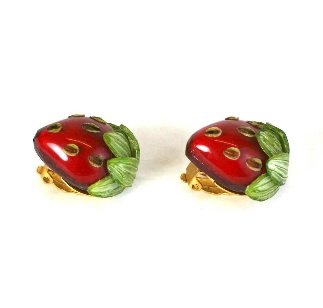 Women's French Resin Strawberry Earclips