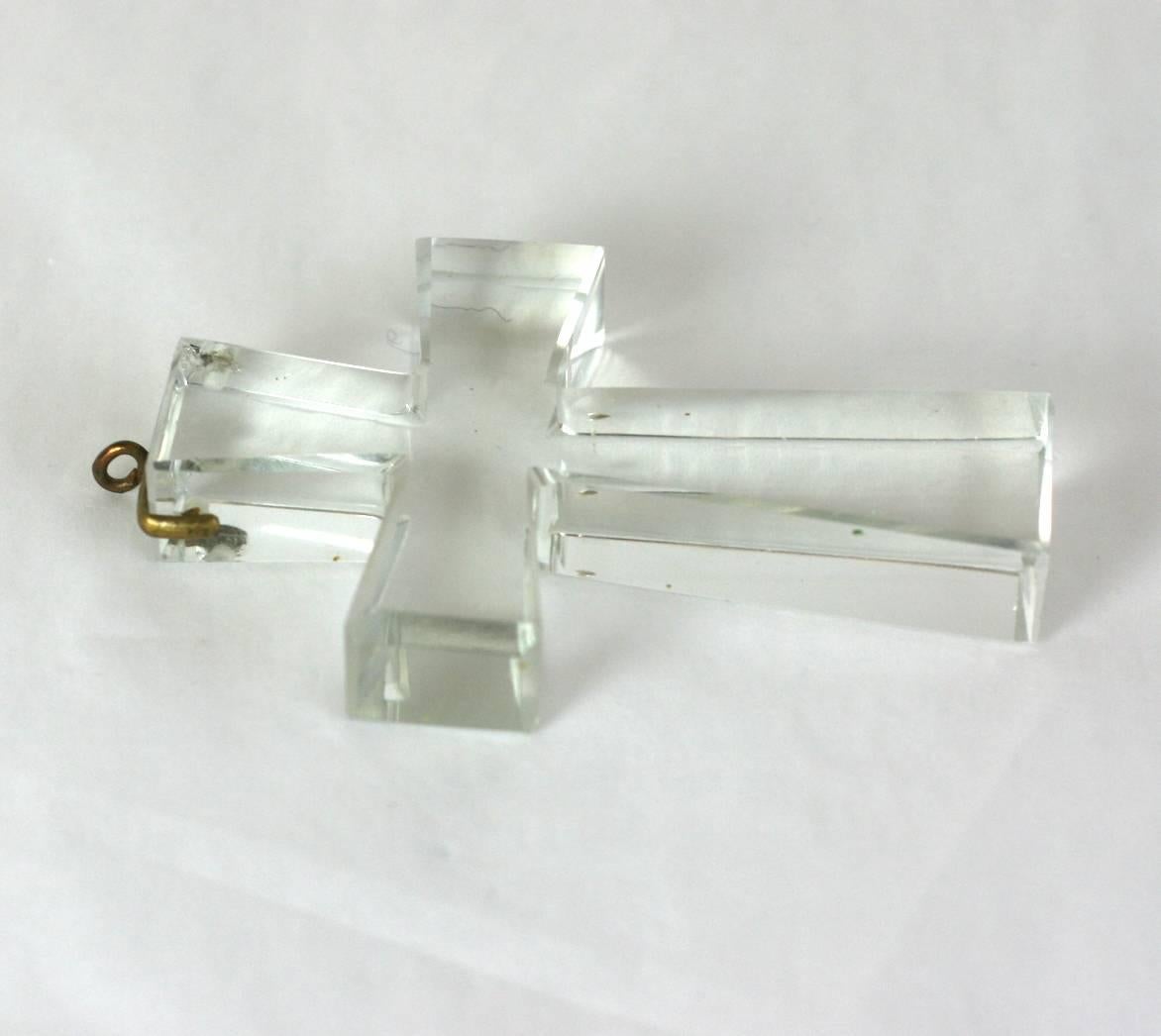 Large Rock Crystal Cross Pendant, with brass mounted bail, with finely beveled edges. Excellent condition. 1880's UK. Height 2.75", Width 1.75". 
Note: chain not included